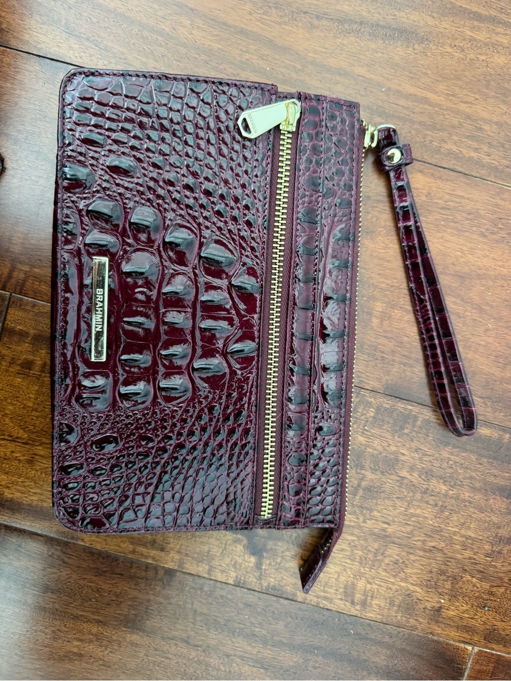 Brahmin Plum Croc-Embossed Leather Wristlet with Gold Hardware - Picture 6 of 6